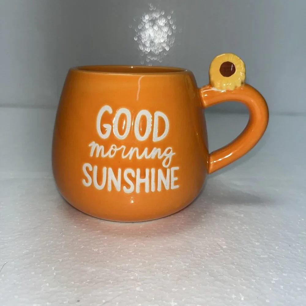 Good Morning Sunshine Orange‎ Ceramic Mug With Sunflower Handle
